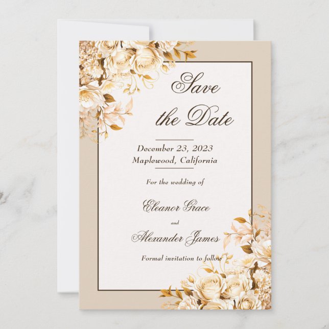 Invitation Elégant or & ivoire Floral Formal Enregistrer la d (Devant)