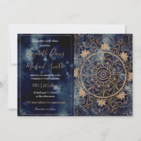 Elégant or Mandala Oeil Soleil Lune Marine Bleu