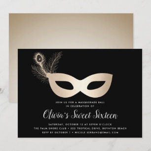 Invitation Elégant or Masquerade thème Sweet sixteen