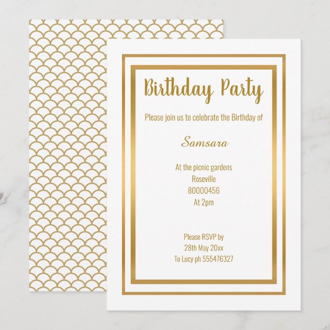 INVITATION ÉLÉGANT OR MERMAID INSPIRÉ TOUTE OCCASION (Devant / Derrière)