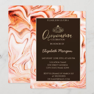 Invitation Elégant or moderne Tiara Marbre Quinceañera