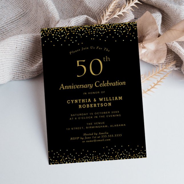 Invitation Élégant or noir 50e anniversaire de mariage (Créateur téléchargé)