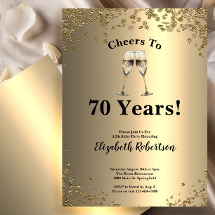 Invitation Élégant Or Noir Félicitations pour les 70 Ans d'An