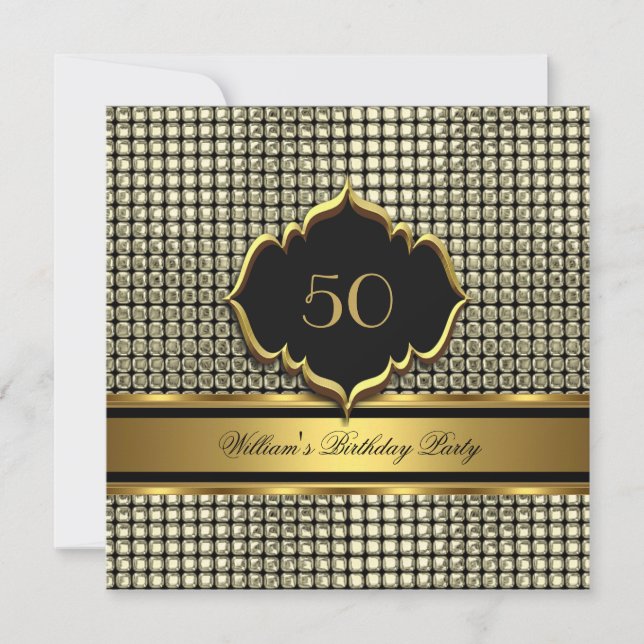 Invitation Elégant or noir fête d'anniversaire Mens Homme (Devant)