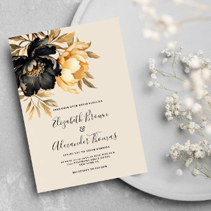 Invitation Élégant or noir ivoire menthe peony mariage floral