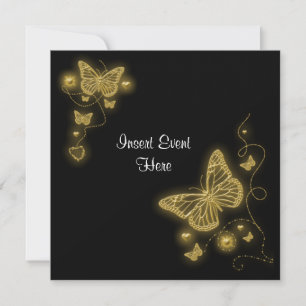 Invitation Elégant or noir papillon noir tourbillons