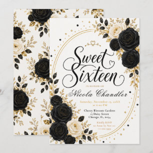 Invitation Élégant Or Noir Sweet Seize