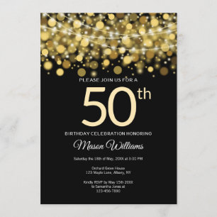 Invitation Elégant or Parties scintillant String lumières 50e