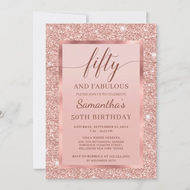 Invitation Elégant or rose cinquante et fabuleux 50e annivers (Devant)