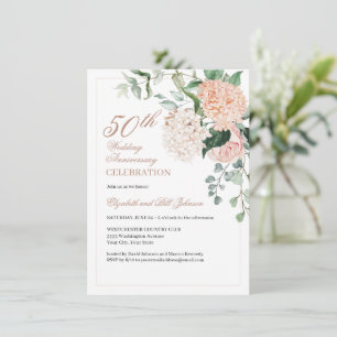Invitation Élégant or rose floral Anniversaire de mariage