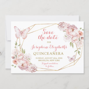 Invitation Élégant Or Rose Floral Mis XV Años Enregistrer La 
