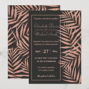 Invitation Elégant or rose Tropical feuille mariage artwork