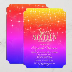 Invitation Elégant Or Stars Ombre Sweet 16