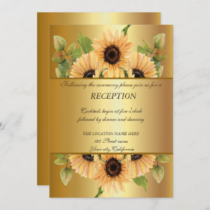 Invitation Elégant Or, Sunflower Mariage Réception