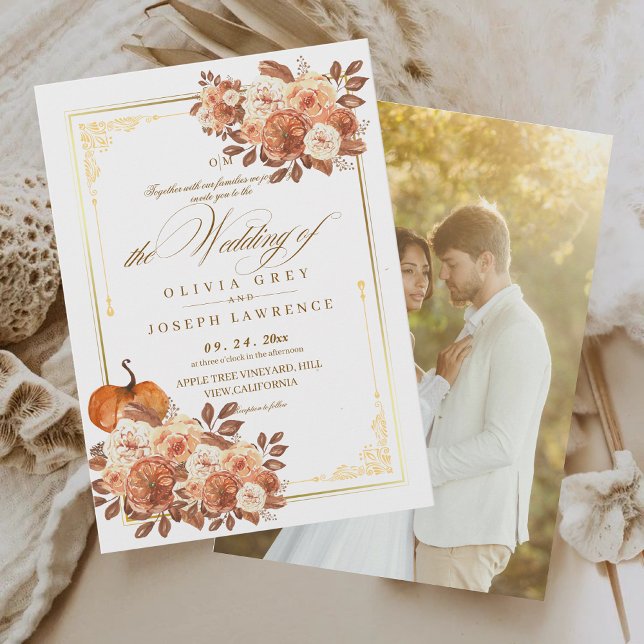 Invitation Élégant or Terracotta Floral Boho Rustique Mariage (Créateur téléchargé)