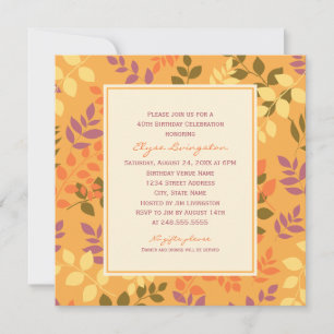 Invitation Elégant Orange Automne Feuilles Anniversaire Céléb