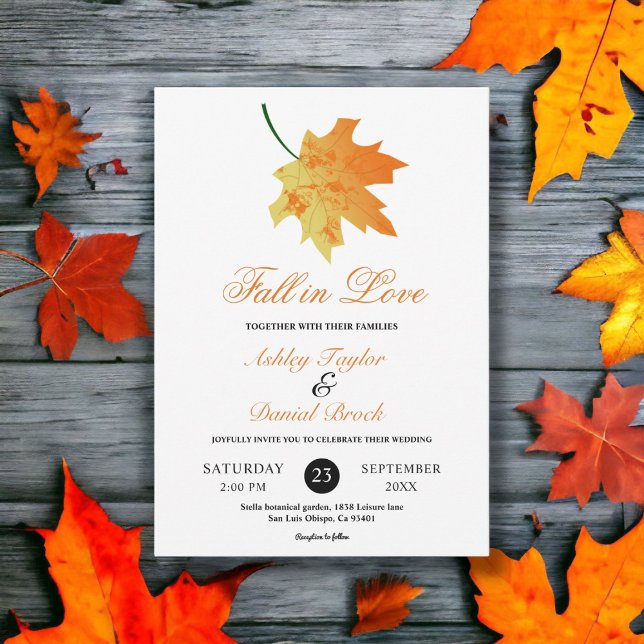Invitation Élégant Orange Fall Feuilles Automne Floral Mariag (Créateur téléchargé)