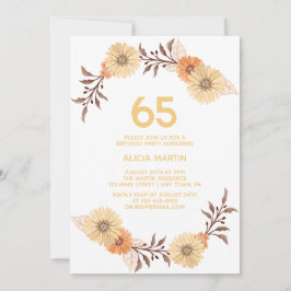 Invitation Elégant Orange Fleur Or Blanc Anniversaire