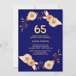 Invitation Elégant Orange Flower Gold Navy Bleu Anniversaire