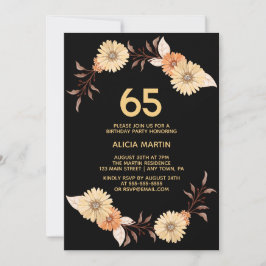 Invitation Elégant Orange Flower Gold Noir Anniversaire