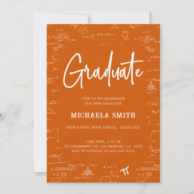 Invitation Elegant Orange Graduate Math Photo Graduation (Devant)