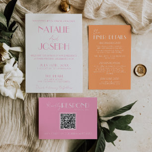 Invitation Élégant Orange Rose Stylé Mariage Minimaliste