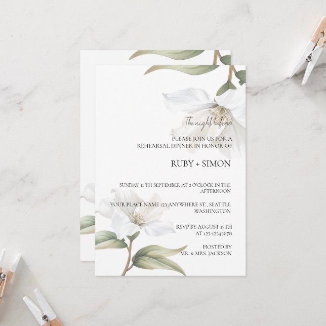 Invitation Elegant Oriental Magnolia Rehearsal Dinner (Devant/Arrière en situation)