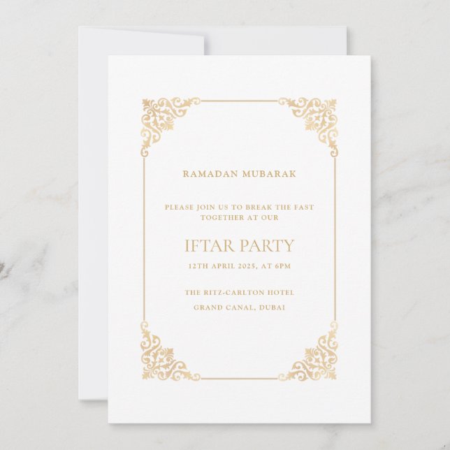 Invitation Elegant Ornate Baroque Gold Script Iftar Party (Devant)