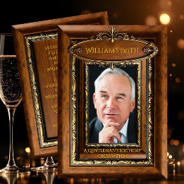 Invitation Elegant Ornate Rustic Gold Wood Photo Birthday men