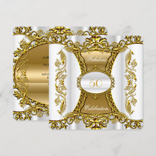 Invitation Elégant Orné Blanc Or Incroyable 50e Anniversaire 