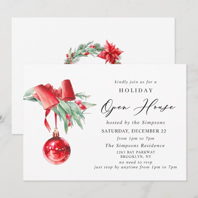 Invitation Élégant ornement NOËL VACANCES OUVERTE MAISON (Devant / Derrière)