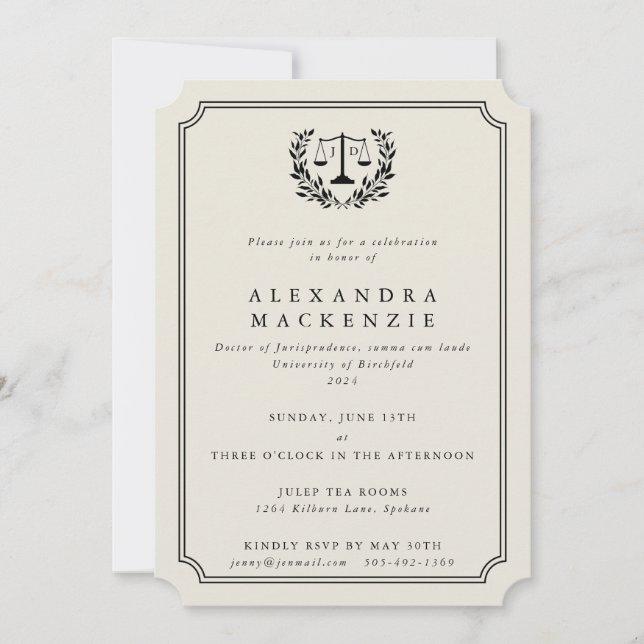 Invitation Elégant Oyster JD Law School Graduation (Devant)