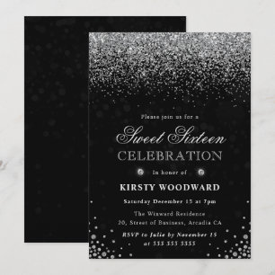 Invitation Élégant paillettes argentées et diamants Sweet Six