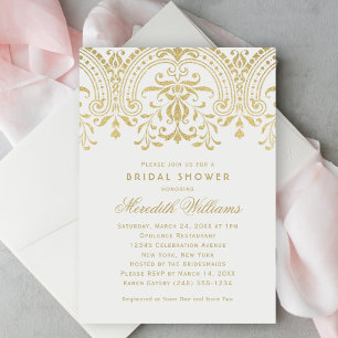Invitation Élégant paillettes dorées Mariage Damassé Fête de 