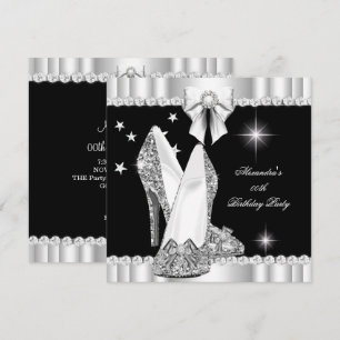 Invitation Elegant Paillettes Luxe Hauts Talons Argent Noir 2