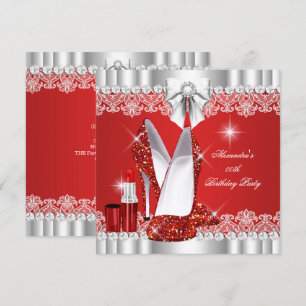 Invitation Élégant Paillettes Luxe Rouge Talons Hauts Lipstic