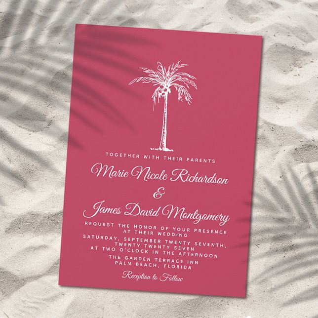 Invitation Elégant Palm Magenta Plage Formelle Mariage (Créateur téléchargé)