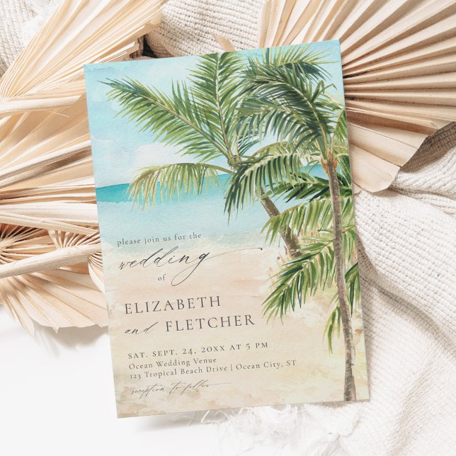 Invitation Elégant Palm Tree Plage Tropical Mariage (Créateur téléchargé)
