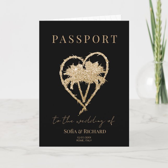 Invitation Elégant Palm Trees Mariage Destination Passeport (Devant)