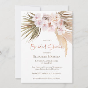 Invitation Elégant Pampas Grass Blush Champagne Douche