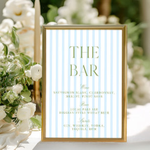 Invitation Élégant panneau de bar de mariage rayé vert sauge