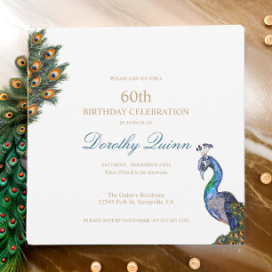 Invitation Élégant Paon Anniversaire Aquarelle