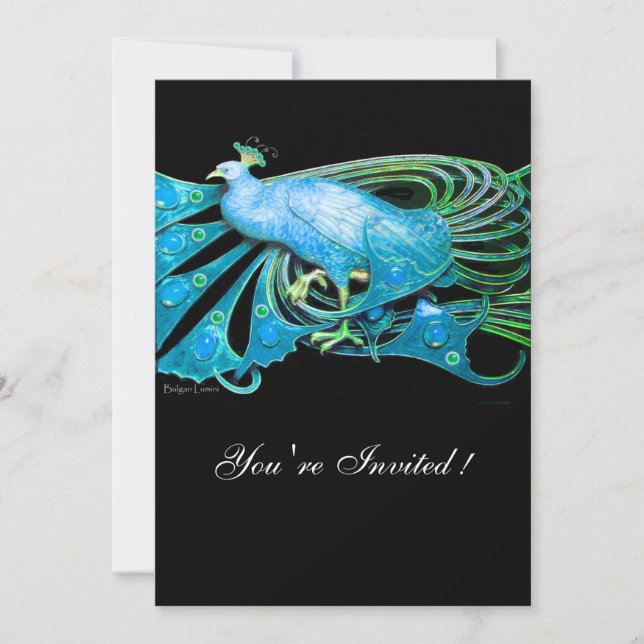 INVITATION ÉLÉGANT PAON AQUA BLEU NOIR TEAL MARIAGE FÊTE (Devant)