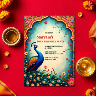 Invitation Elégant paon floral indien 60e anniversaire