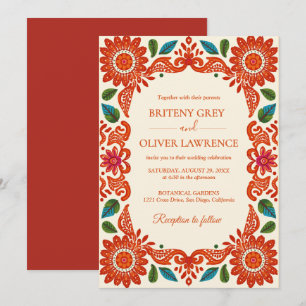 Invitation Élégant Papel Picado en Terracotta pour Mariage Me