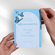Élégant Papillon Bleu Clair Quinceañera - Sur mesu
