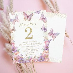 Invitation Élégant Papillon de 2e anniversaire aquarelle une