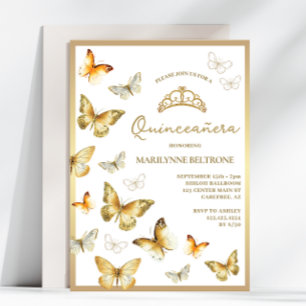 Invitation Élégant papillon en or Quinceañera