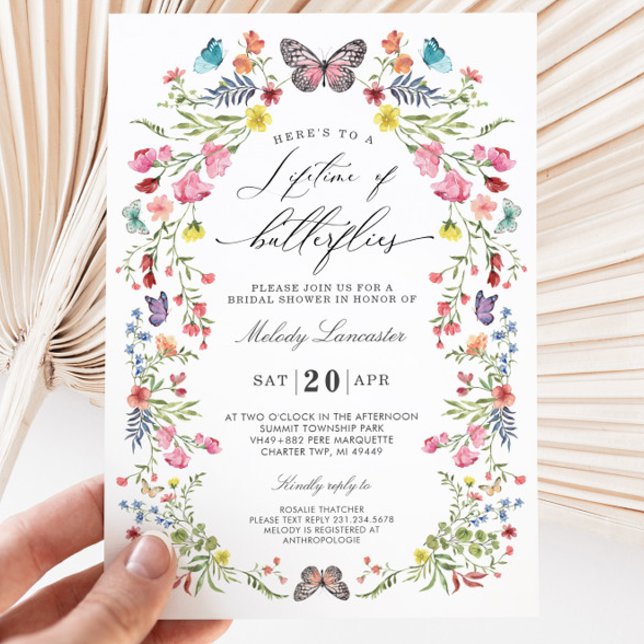 Invitation Élégant papillon Fleur sauvage Fête des mariées fl (Embark on a journey of love and celebration with our enchanting Zazzle Bridal Shower Collection!)