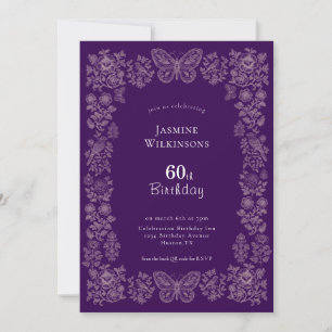 Invitation Elégant papillon floral 60e anniversaire Invitatio